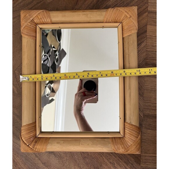 VTG MCM Rattan Bamboo Mirror Vintage Rectangular 12.5x10in Boho Beach Coastal - Picture 7 of 9